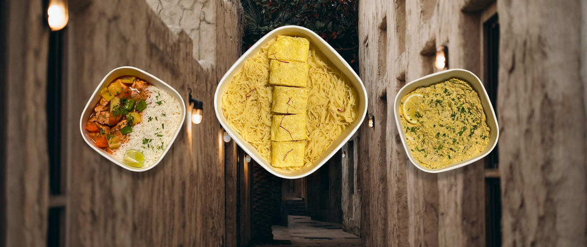 Emirati Background, Balalet with Eggs and Safron, Emirati Chicken Vegetable Stew, Madrouba